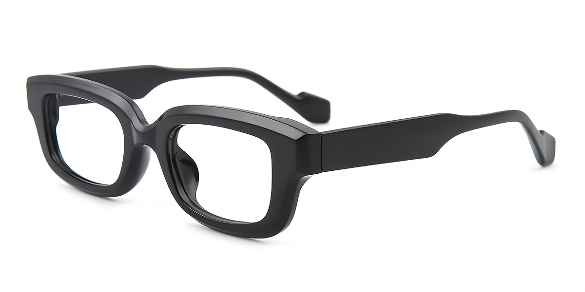 Black Rectangle Retro Narrow Acetate Eyeglasses