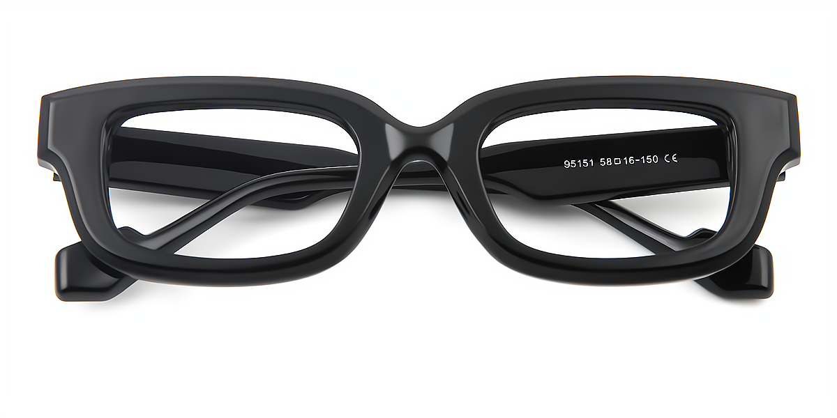 Black Rectangle Retro Narrow Acetate Eyeglasses