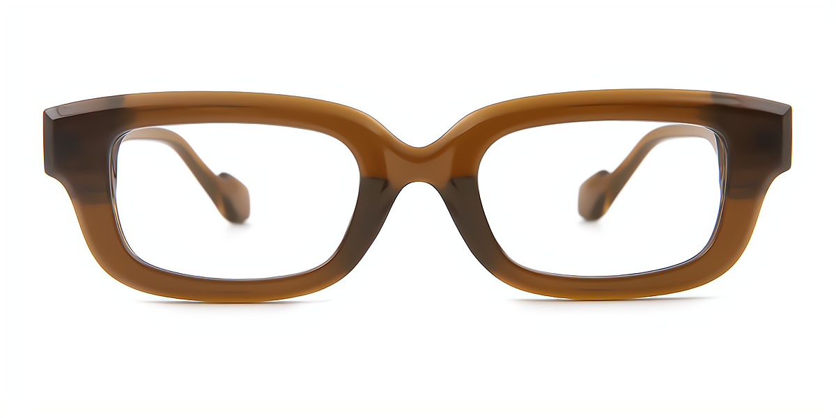 Brown Rectangle Retro Narrow Acetate Eyeglasses