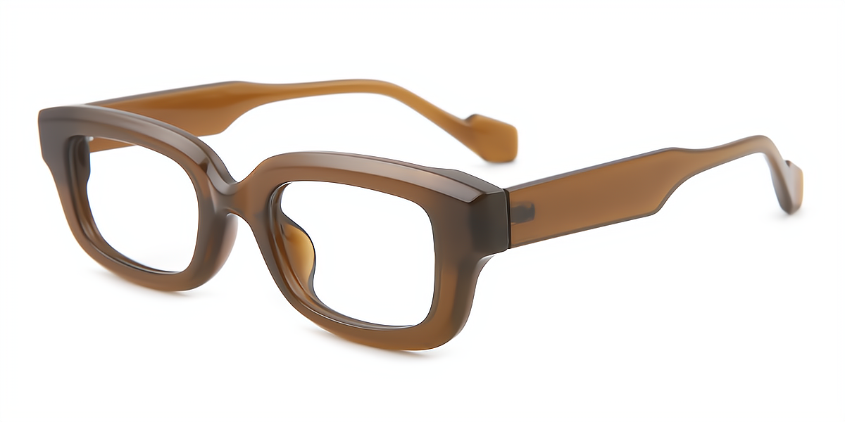 Brown Rectangle Retro Narrow Acetate Eyeglasses