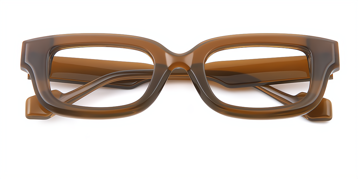 Brown Rectangle Retro Narrow Acetate Eyeglasses