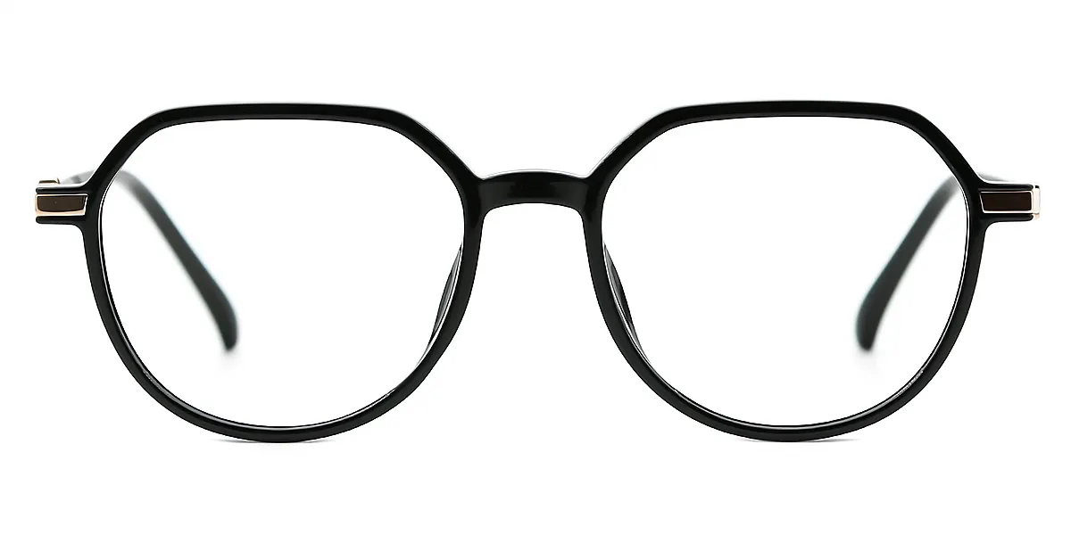 Black Geometric Modish Simple Mixed Materials Eyeglasses
