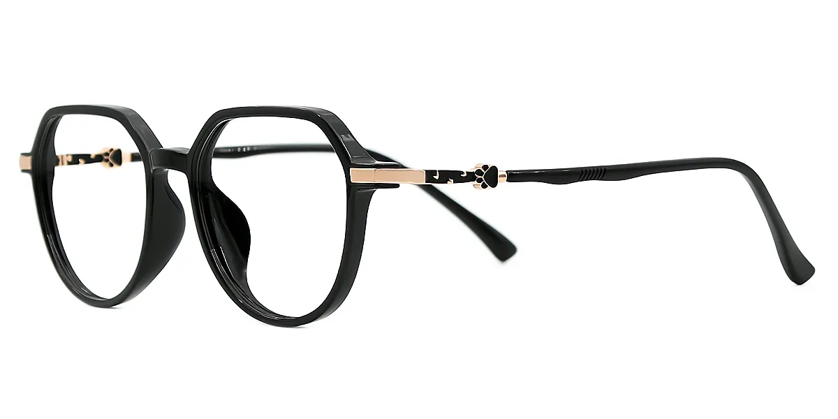 Black Geometric Modish Simple Mixed Materials Eyeglasses