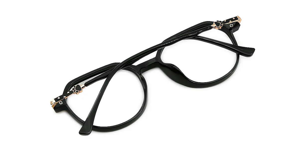 Black Geometric Modish Simple Mixed Materials Eyeglasses