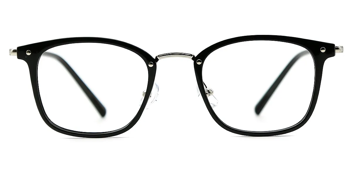 Black Rectangle Retro Mixed Materials Eyeglasses