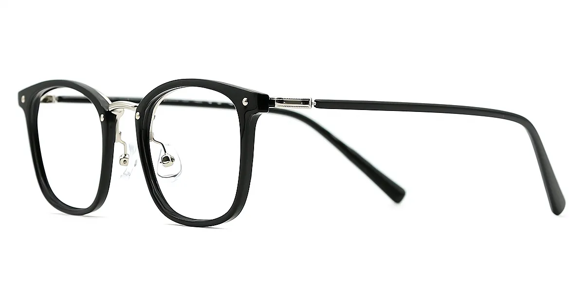 Black Rectangle Retro Mixed Materials Eyeglasses