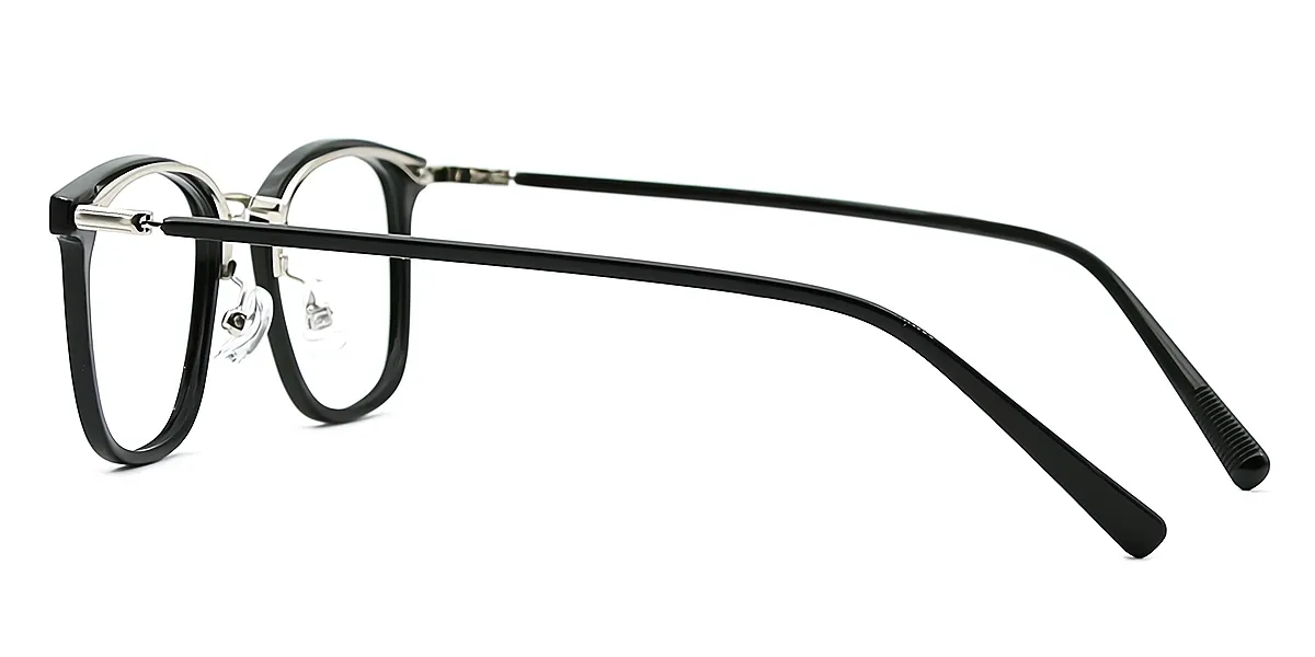 Black Rectangle Retro Mixed Materials Eyeglasses