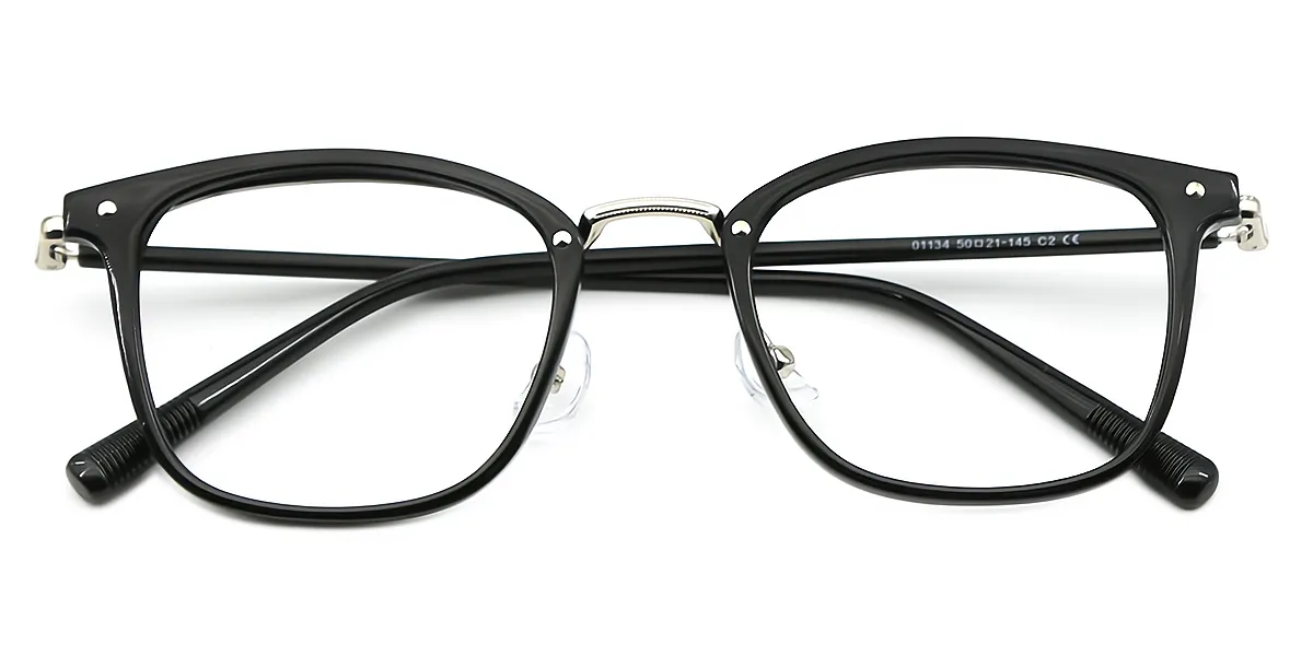 Black Rectangle Retro Mixed Materials Eyeglasses