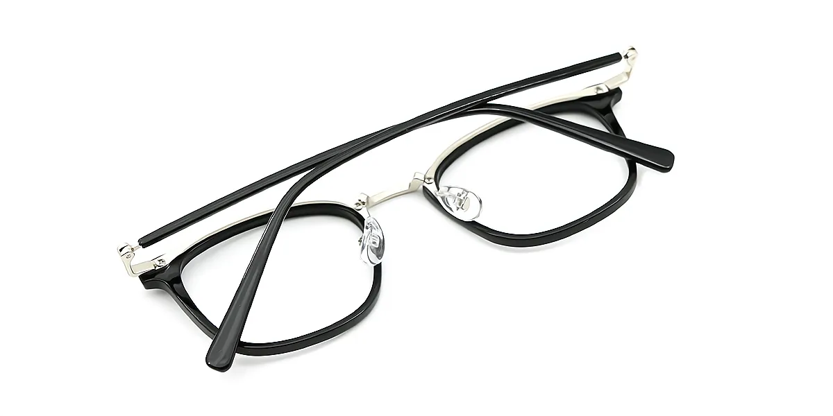 Black Rectangle Retro Mixed Materials Eyeglasses