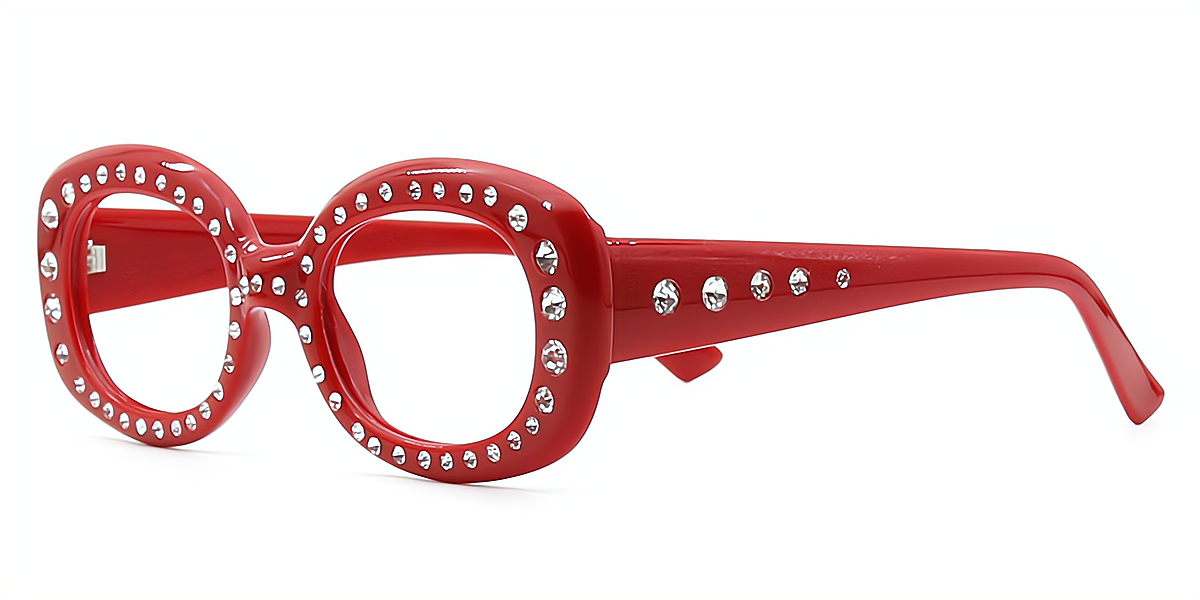 Red Oval Modish Plastic Eyeglasses
