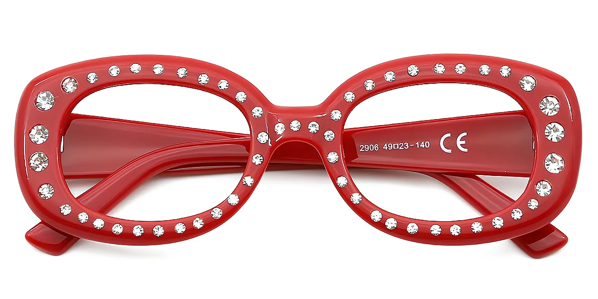 Red Oval Modish Plastic Eyeglasses