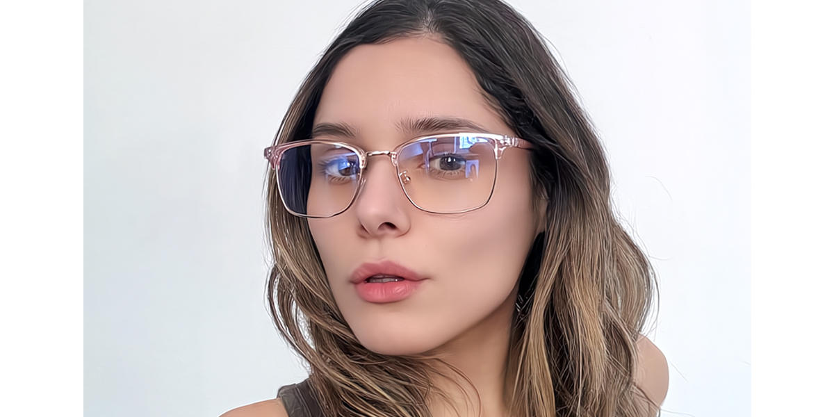 Pink Rectangle Classic Mixed Materials Eyeglasses