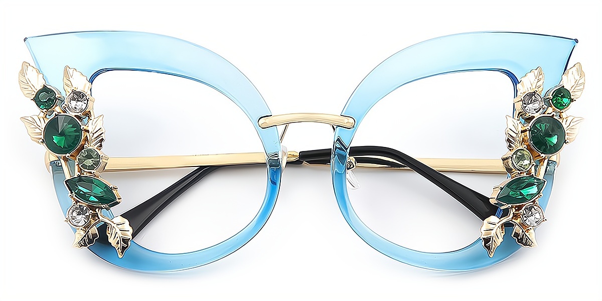 Blue Cat Eye Exquisite Unique Mixed Materials Eyeglasses