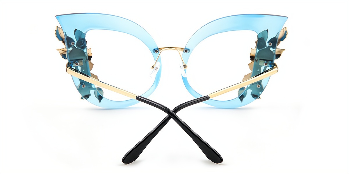 Blue Cat Eye Exquisite Unique Mixed Materials Eyeglasses