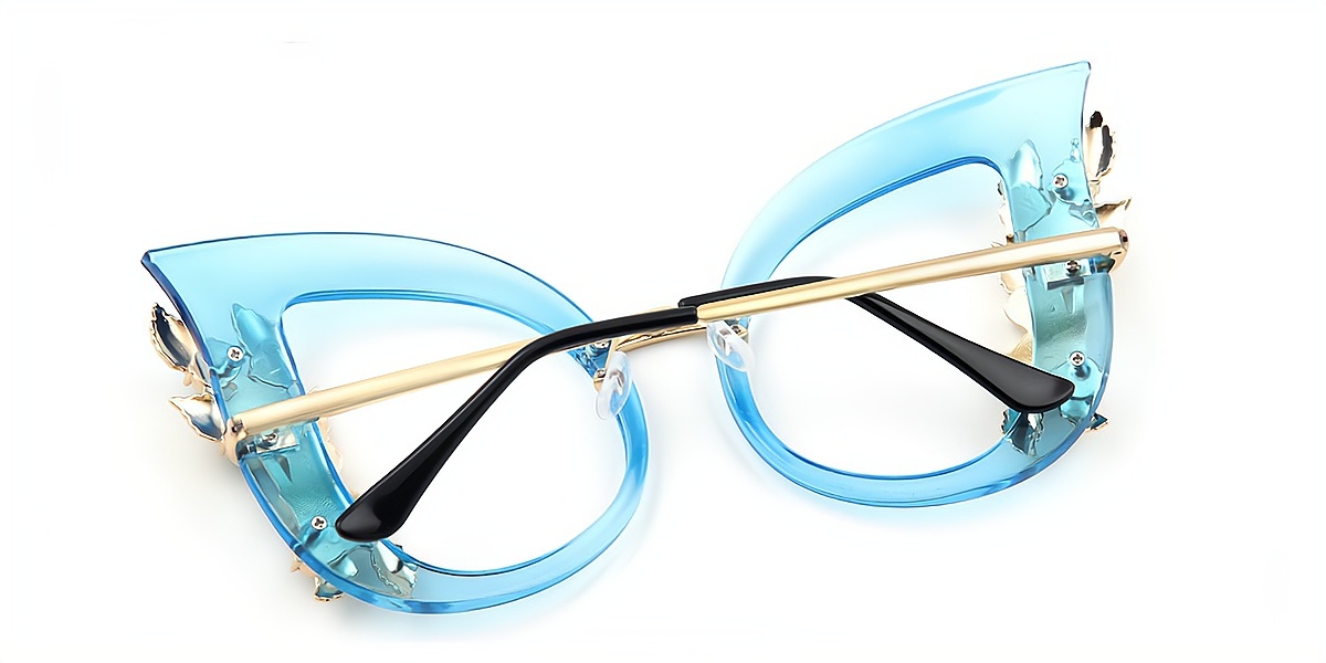 Blue Cat Eye Exquisite Unique Mixed Materials Eyeglasses