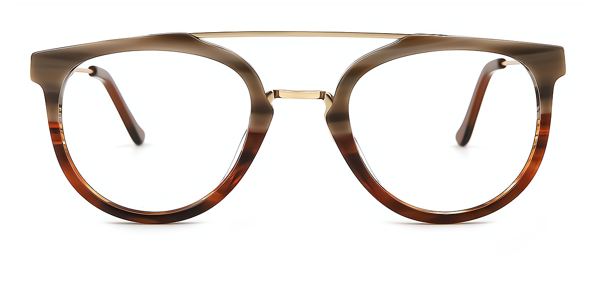 Brown Aviator Exquisite Mixed Materials Eyeglasses