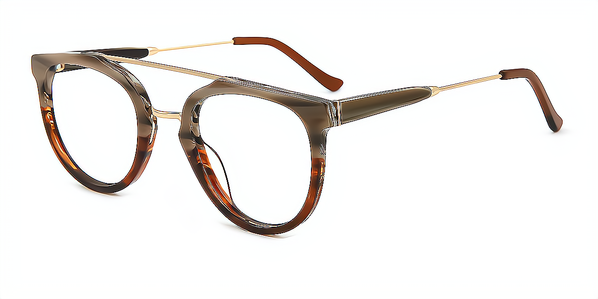 Brown Aviator Exquisite Mixed Materials Eyeglasses