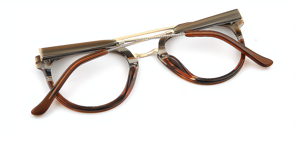 Brown Aviator Exquisite Mixed Materials Eyeglasses