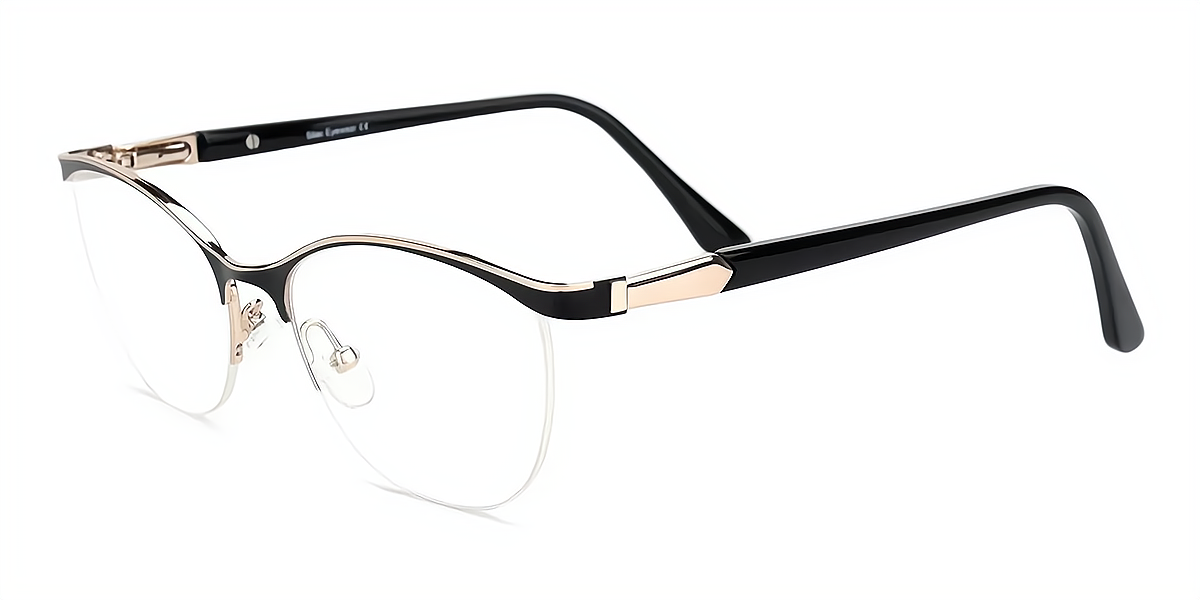 Black Browline Classic Thin Metal Eyeglasses