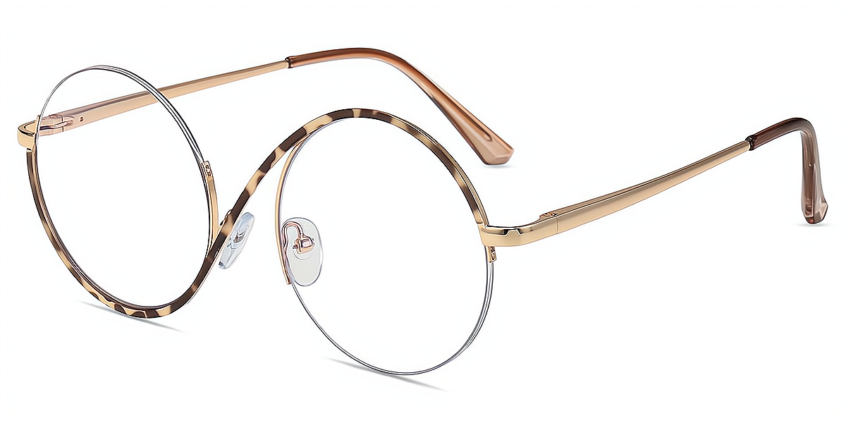 Tortoise Round Exquisite Metal Eyeglasses
