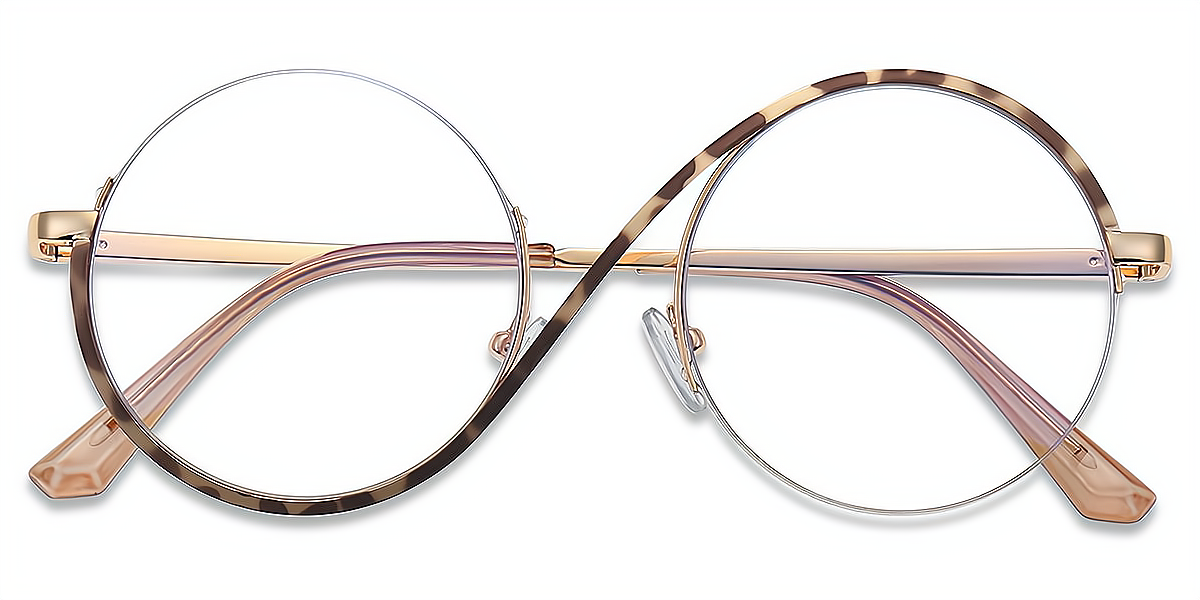 Tortoise Round Exquisite Metal Eyeglasses