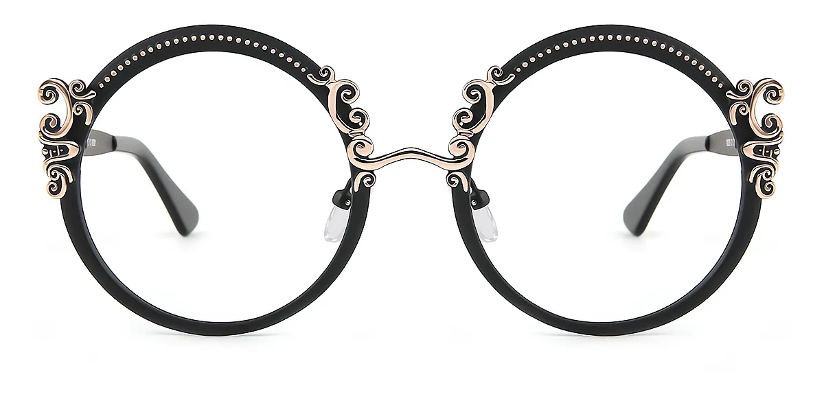Black Round Unique Metal Eyeglasses