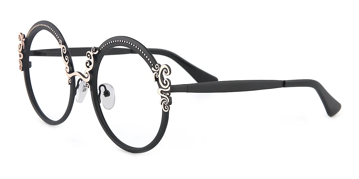 Black Round Unique Metal Eyeglasses