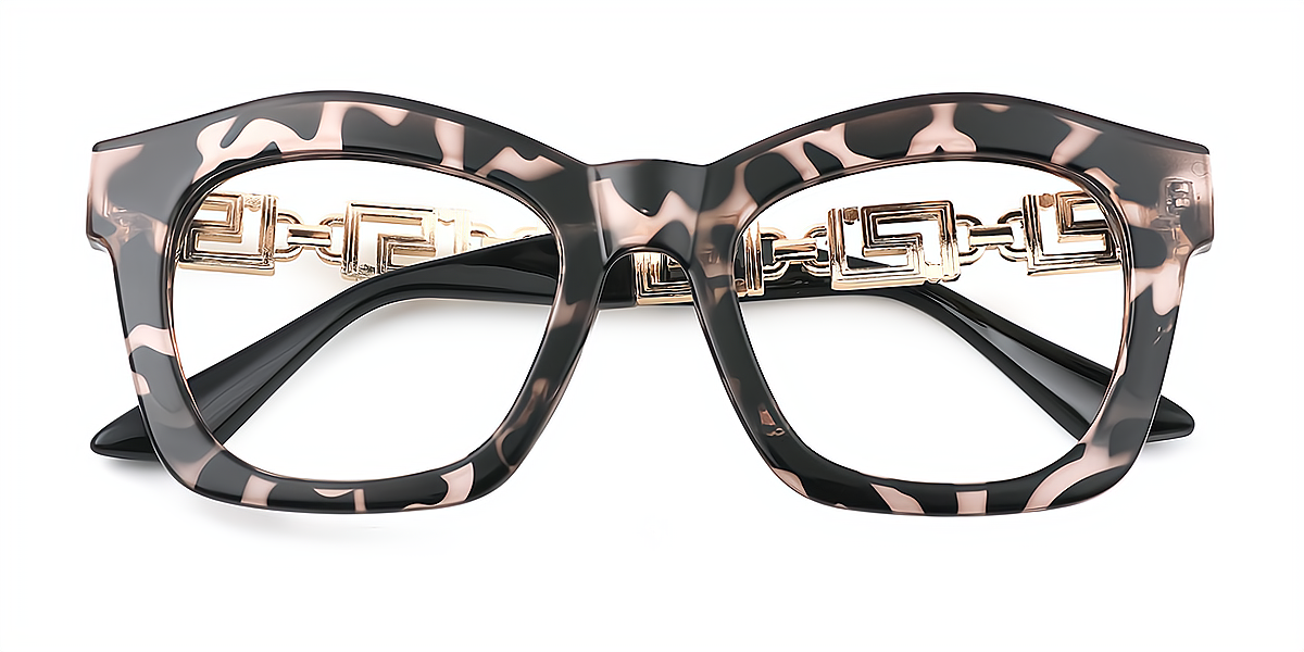 Tortoise Rectangle Hipster Mixed Materials Eyeglasses