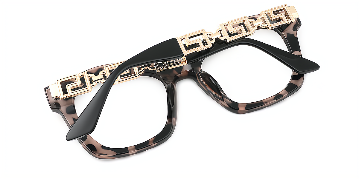 Tortoise Rectangle Hipster Mixed Materials Eyeglasses