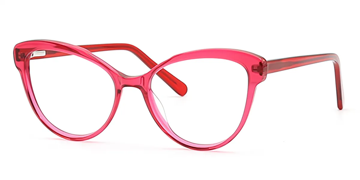 Red Cat Eye Geek-Chic Horn Acetate Eyeglasses