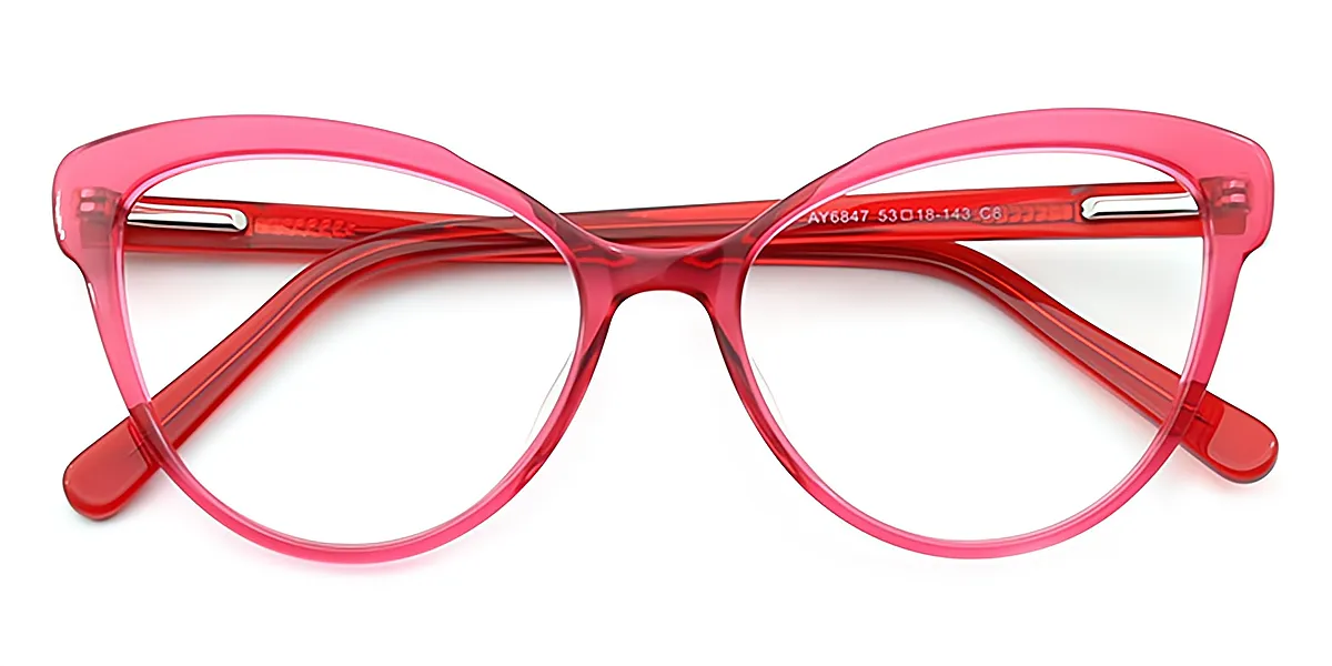 Red Cat Eye Geek-Chic Horn Acetate Eyeglasses
