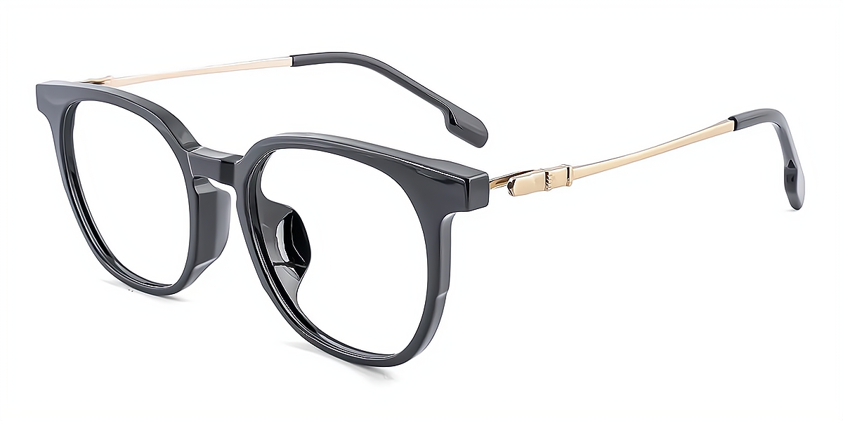 Black Oval Classic Horn Titanium Eyeglasses