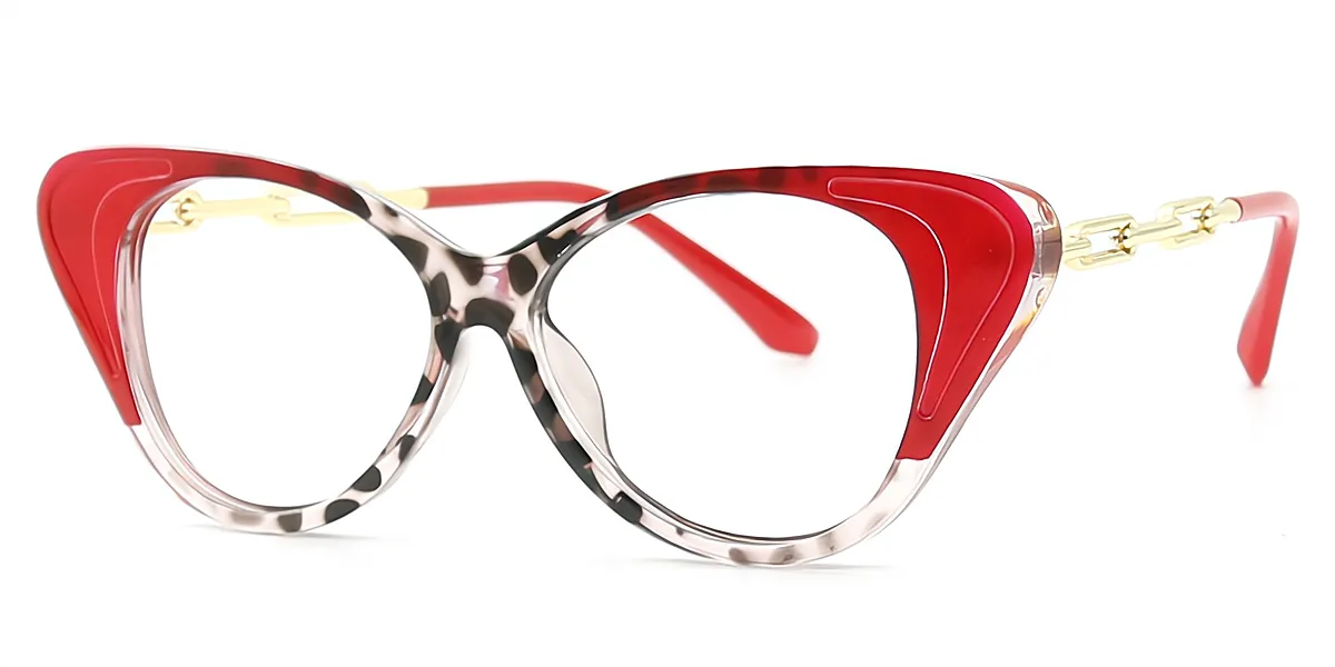 Red Mix Cat Eye Chic Mixed Materials Eyeglasses