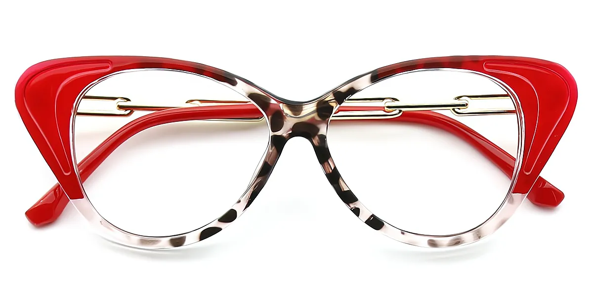 Red Mix Cat Eye Chic Mixed Materials Eyeglasses