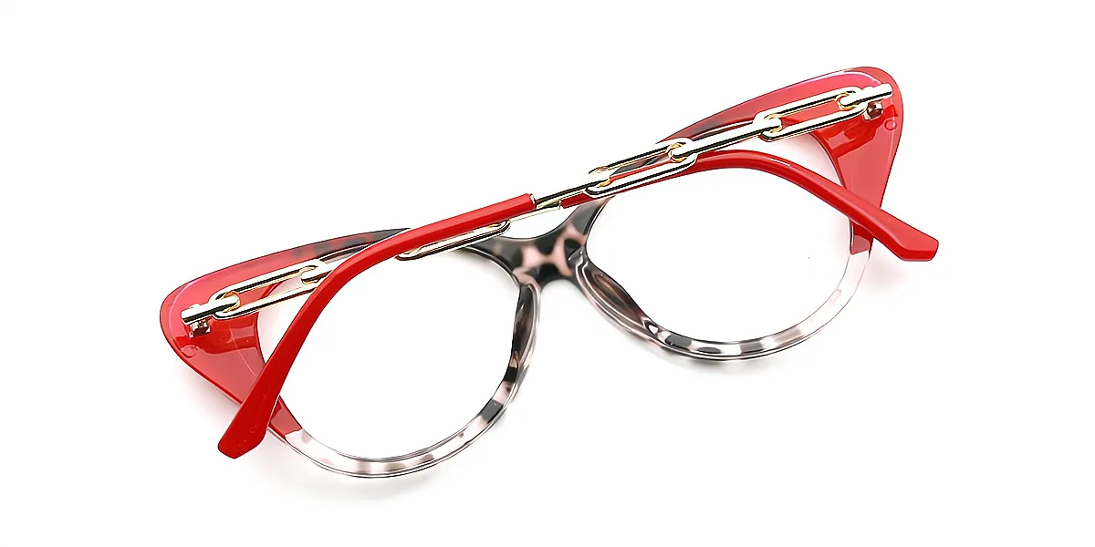 Red Mix Cat Eye Chic Mixed Materials Eyeglasses