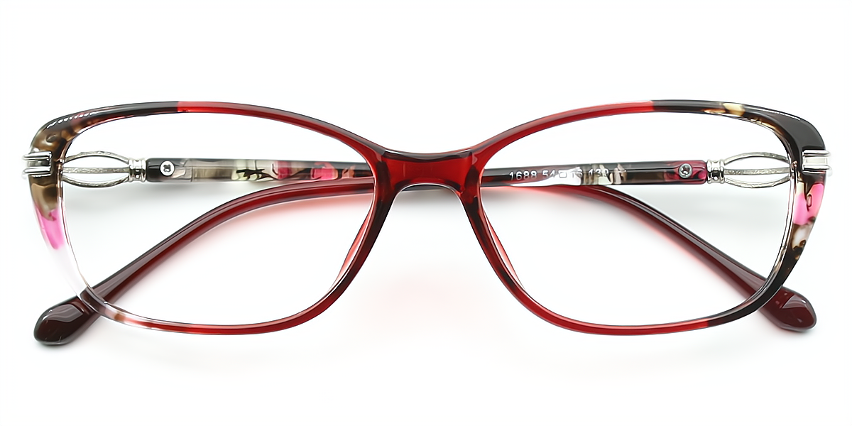 Red Floral Rectangle Exquisite TR90 Eyeglasses