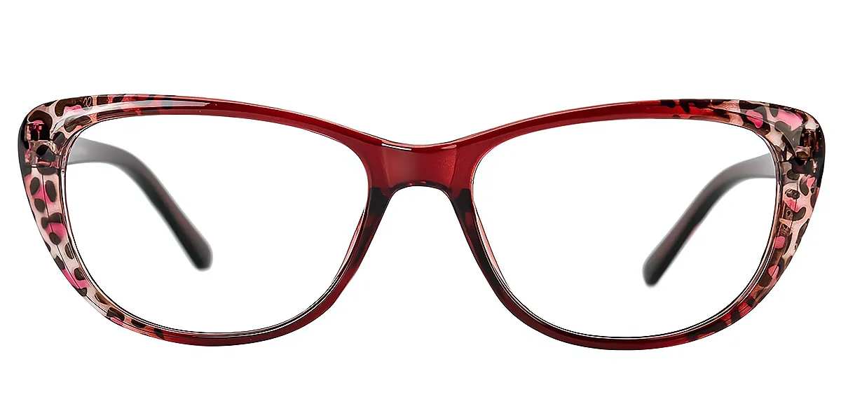 Red Floral Cat Eye Exquisite Fancy Plastic Eyeglasses