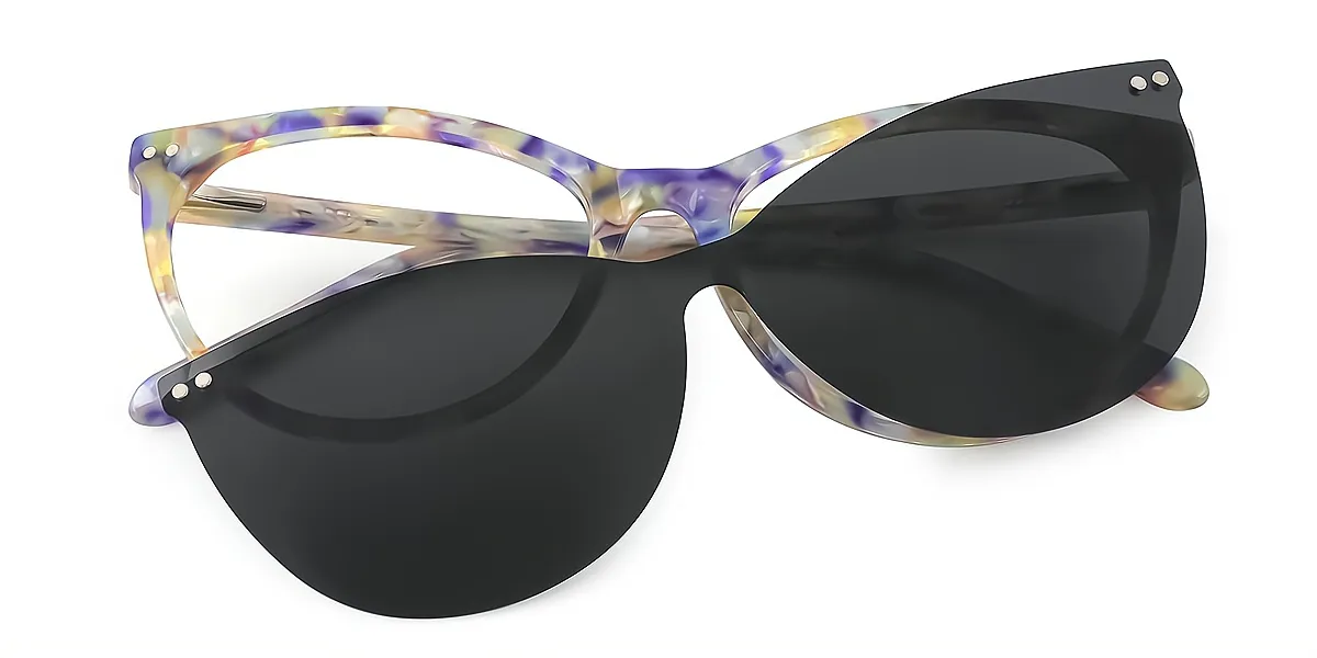 Floral Cat Eye Chic Sun-clip TR90 Eyeglasses