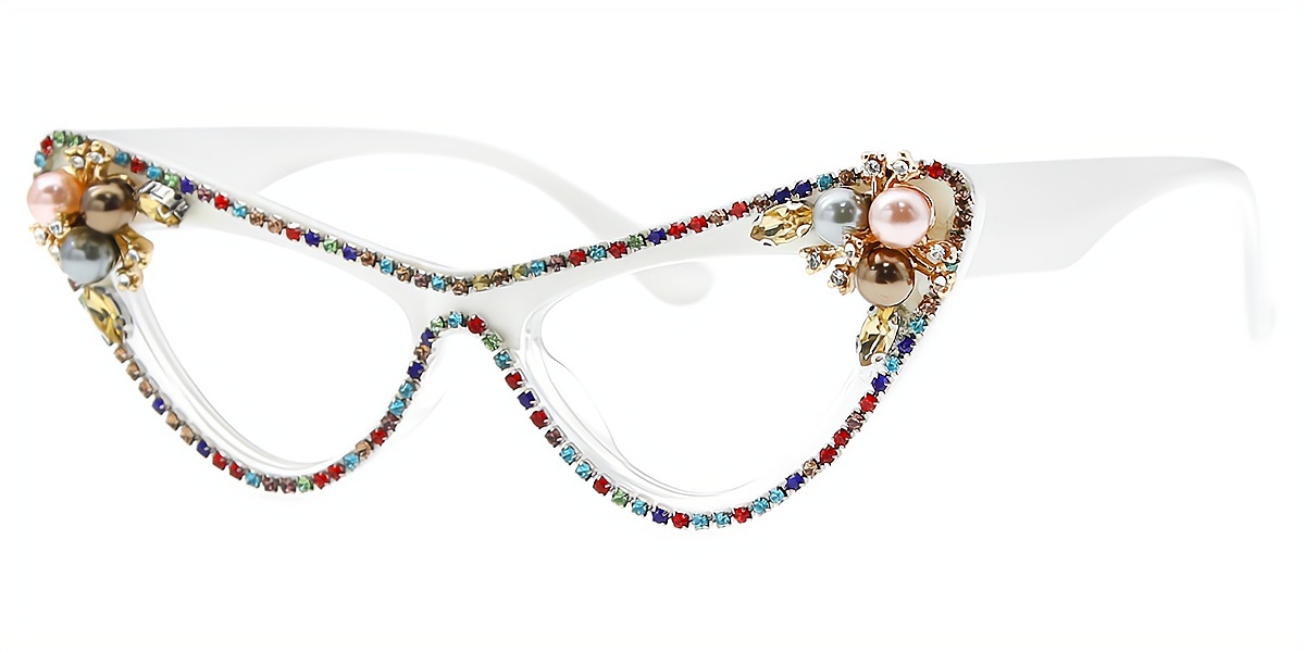 White Cat Eye Unique Sophisticated Plastic Eyeglasses