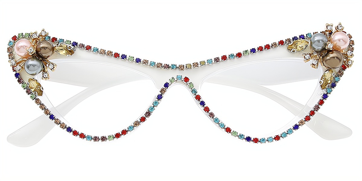 White Cat Eye Unique Sophisticated Plastic Eyeglasses
