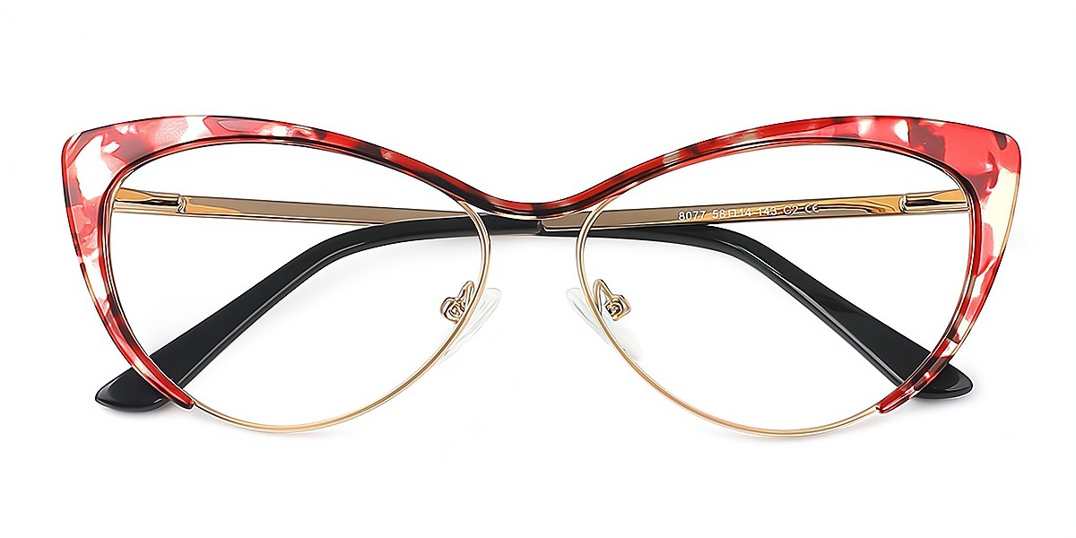 Red Cat Eye Exquisite Metal Eyeglasses