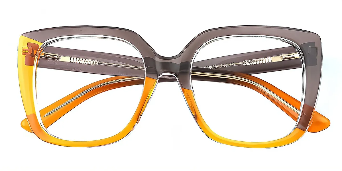 Orange Brown Square Oversized TR90 Eyeglasses