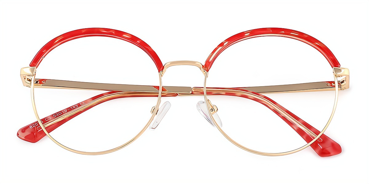 Red Oval Unique Exquisite Mixed Materials Eyeglasses