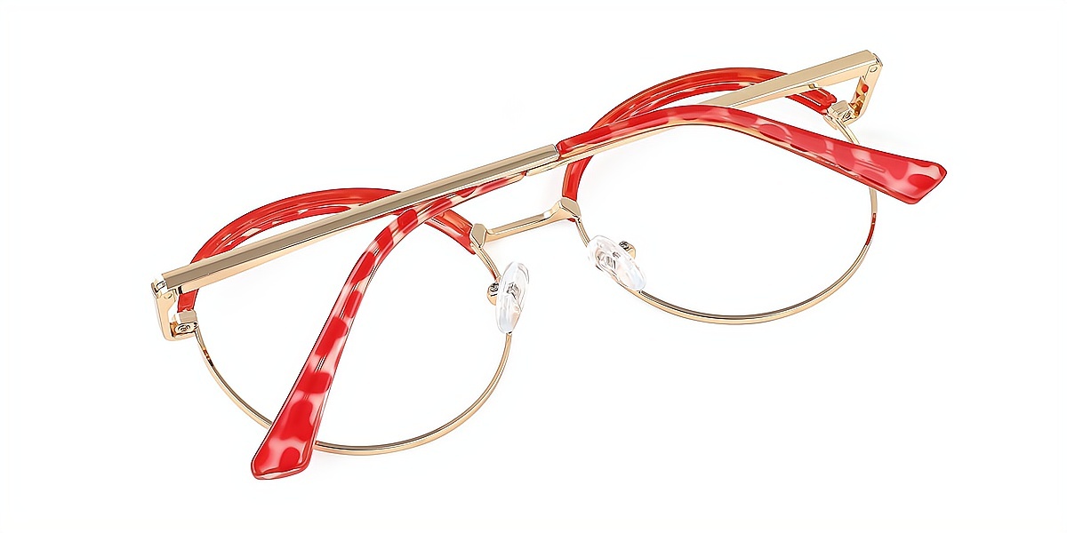 Red Oval Unique Exquisite Mixed Materials Eyeglasses