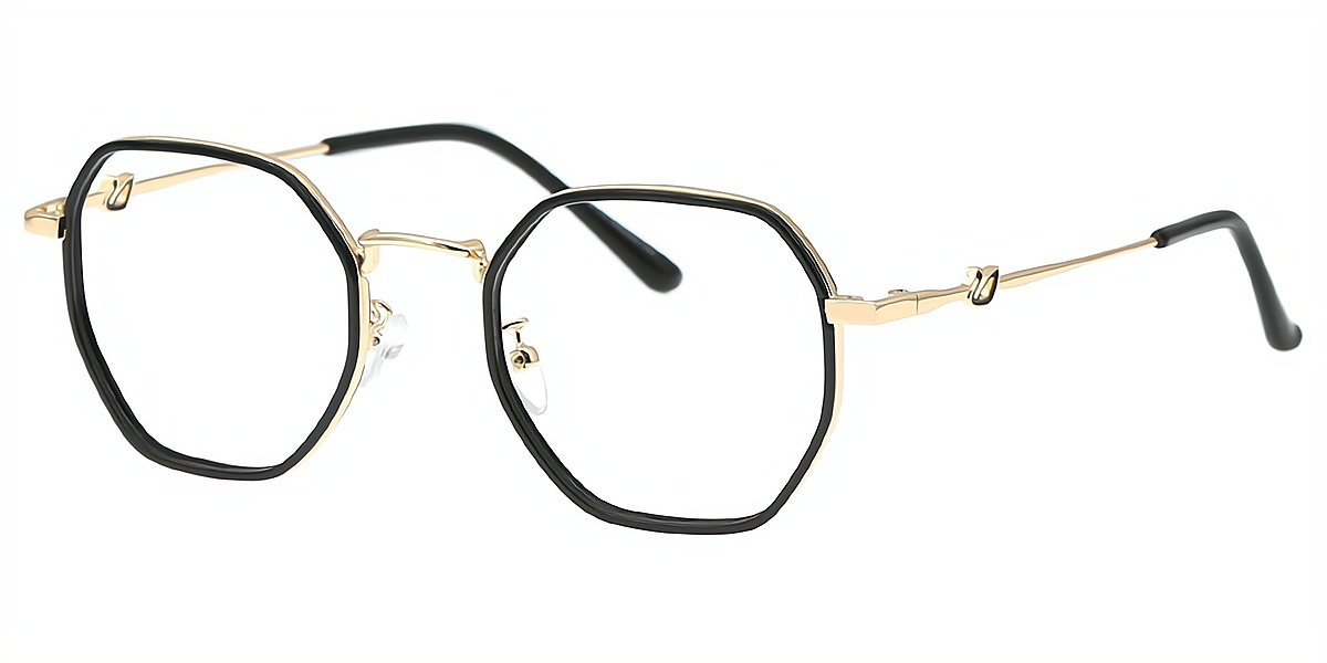 Black Geometric Refined Mixed Materials Eyeglasses