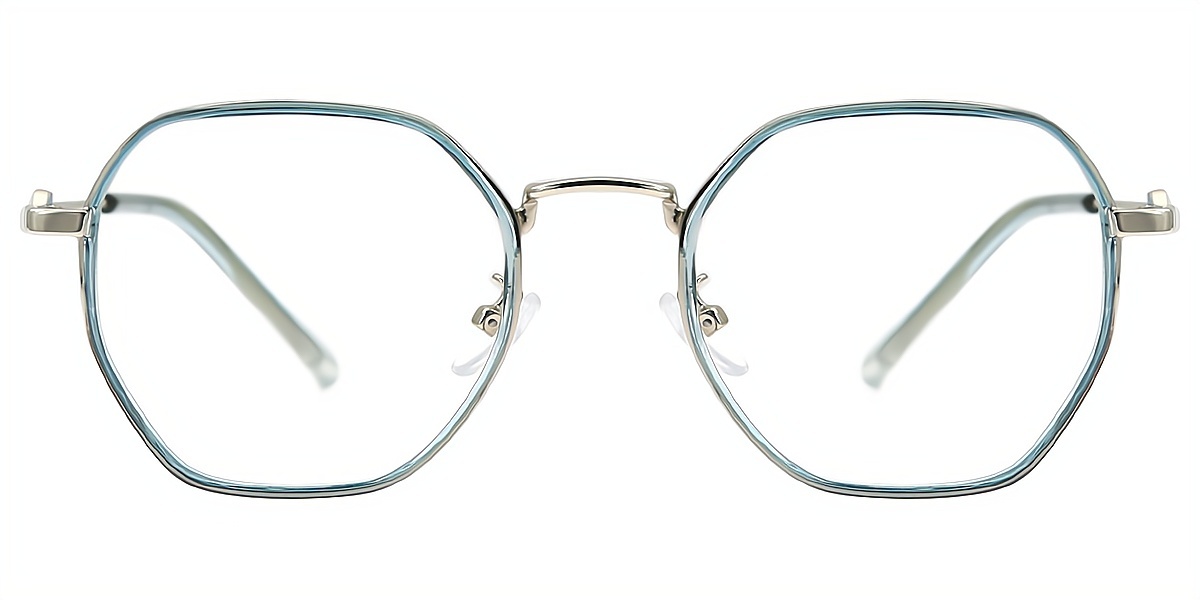 Blue Geometric Refined Mixed Materials Eyeglasses