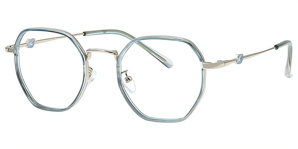 Blue Geometric Refined Mixed Materials Eyeglasses