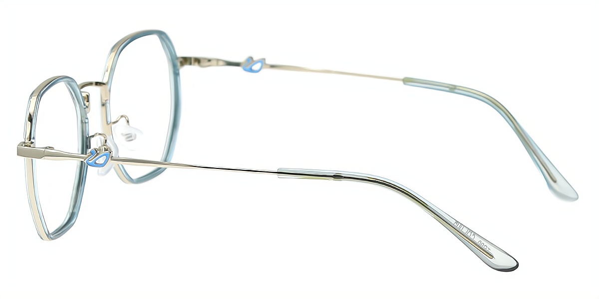 Blue Geometric Refined Mixed Materials Eyeglasses