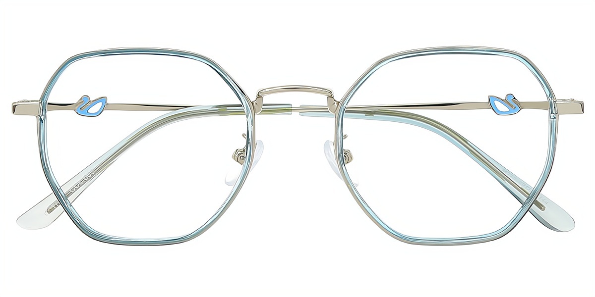 Blue Geometric Refined Mixed Materials Eyeglasses