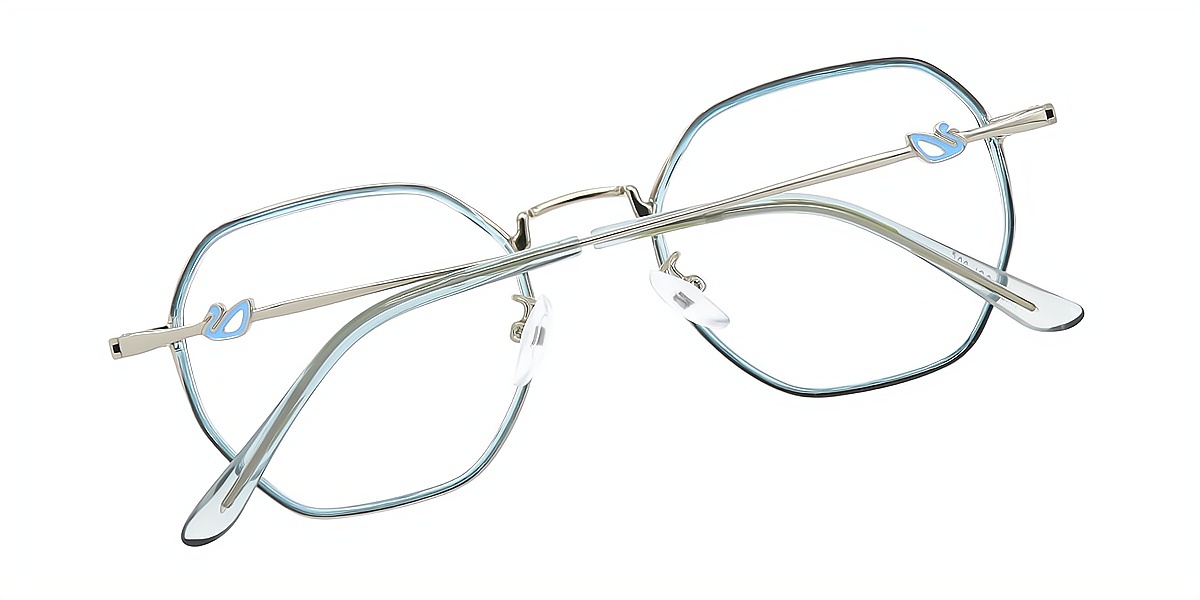 Blue Geometric Refined Mixed Materials Eyeglasses